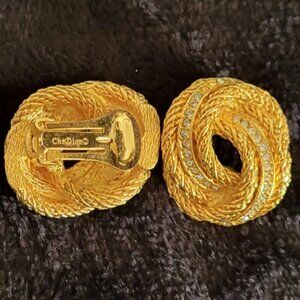 Vintage Christian Dior Clip-On Earrings – Gold-Tone Knot with Rhinestones